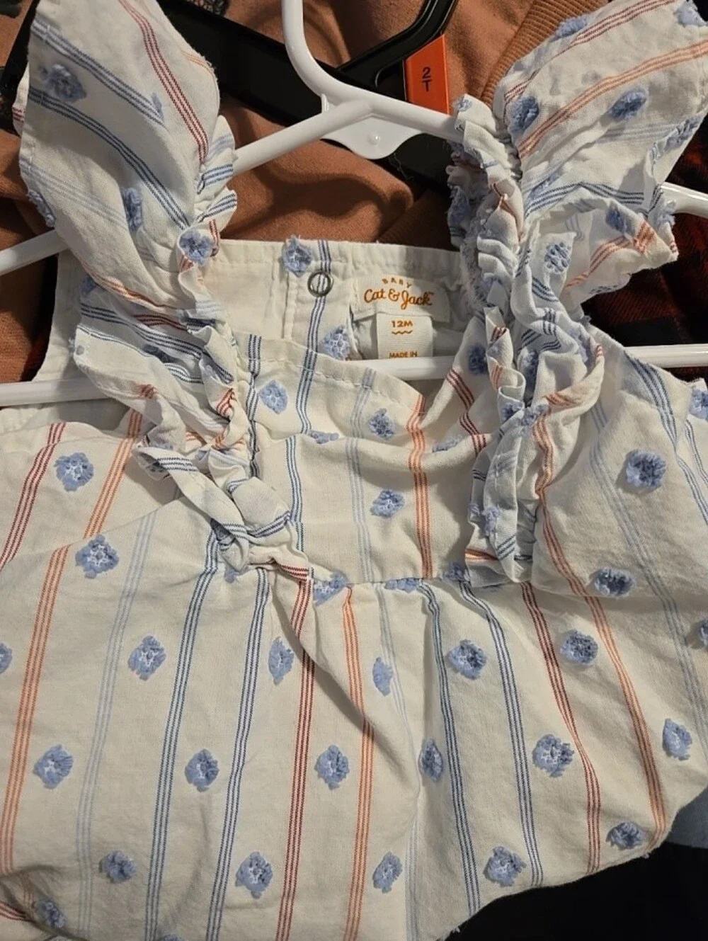 Cat & Jack White Striped Sleeveless Diaper Cover with Blue Floral Print
